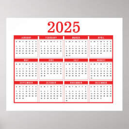 Simple Red 2025 Calendar Poster