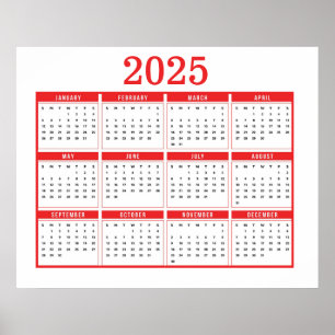 Simple Red 2025 Calendar Poster