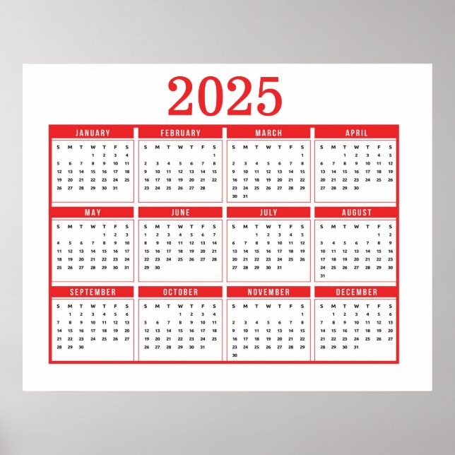Simple Red 2025 Calendar Poster (Framsidan)