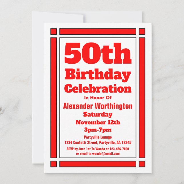 Simple Red 50th Birthday-inbjudan Inbjudningar (Framsida)