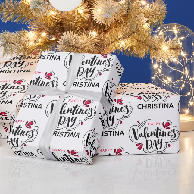 Simple Red and White Happy Valentines Day Name  Presentpapper (Helgdagar)
