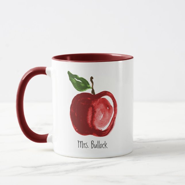 Simple Red Apple Teacher Namn Mugg (Vänster)