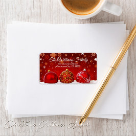 Simple Red Baubles Snowy jul Adress Adressetikett