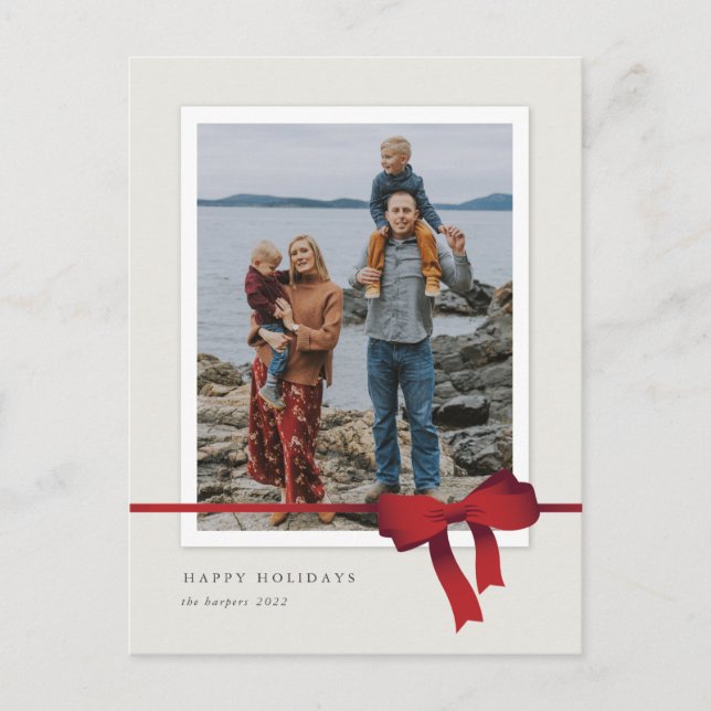 Simple Red Bow Photo jul Helg Vykort (Framsida)