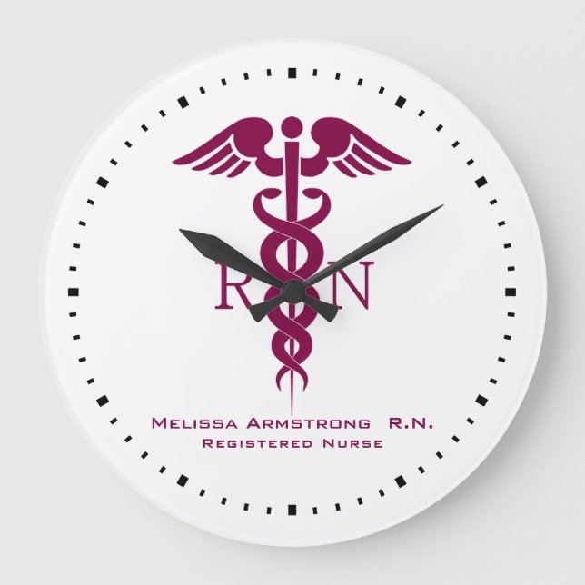 Simple Red Caduceus Nurse Office Stor Klocka (Framsida)