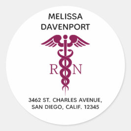 Simple Red Caduceus Registered Nurse Adress Runt Klistermärke