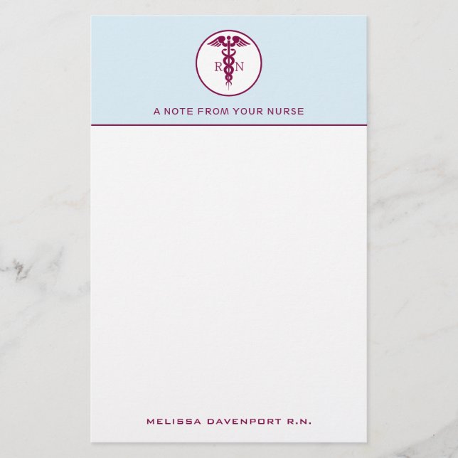 Simple Red Caduceus Registered Nurse RN Symbol Brevpapper (Framsida)