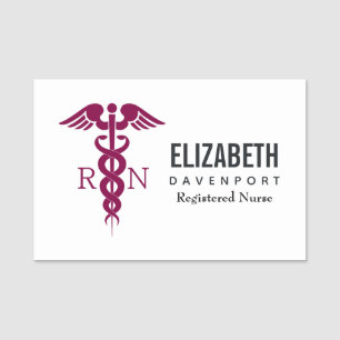 Simple Red Caduceus Registered Nurse RN Symbol Namnbricka