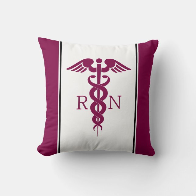 Simple Red Caduceus RN Symbol med Magenta Gräns Kudde (Framsida)
