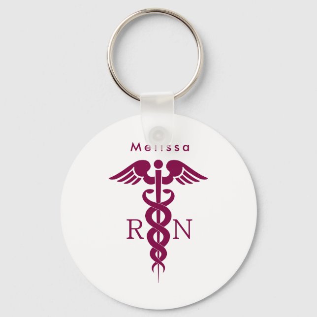 Simple Red Caduceus RN Symbol Nyckelring (Framsida)