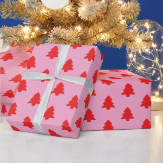 Simple Red Christmas Trees on Pink Presentpapper