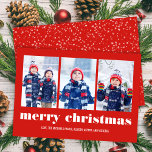 Simple Red God jul Photo Collage Julkort<br><div class="desc">Den här designen har ett god jul,  enkelt rött typografi,  fotosamlingskort,  med ett modernt minimalistiskt,  fetstiskt,  tre foto,  söt roligt,  minimal grundläggande,  ett grundläggande fotokort av helgdag</div>