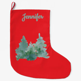 Simple Red & Green Named Christmas Tree   Stor Julstrumpa