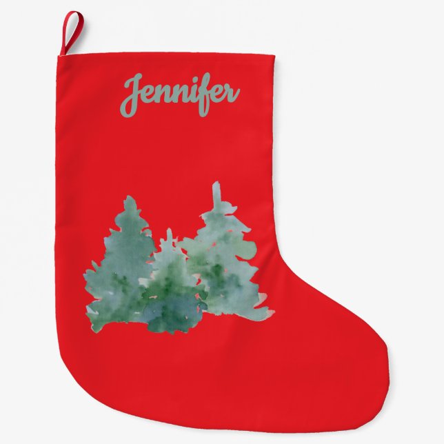 Simple Red & Green Named Christmas Tree   Stor Julstrumpa (Framsidan)