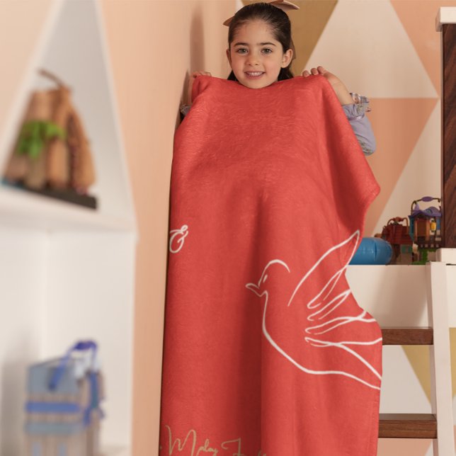 Simple Red Guld Dove Heart Peace Kärlek jul Fleecefilt (Skapare uppladdad)