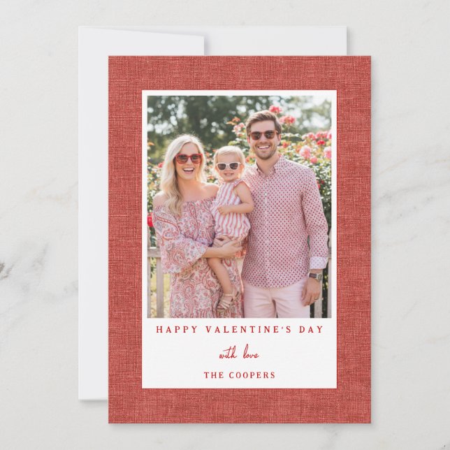 Simple Red Happy Valentine's Day Photo Card Julkort (Framsida)