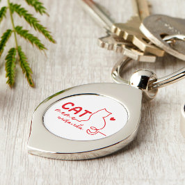 Simple Red Heart Cat Mom Mothers Day Swirl Silverfärgad Nyckelring