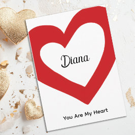 Simple Red Heart Custom Name Valentine Kort