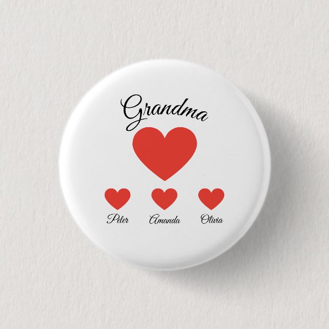Simple Red Hearts Grandma Barnbarn Knapp (Framsida)