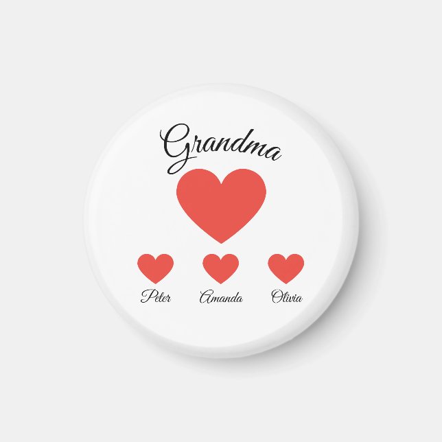 Simple Red Hearts Grandma Barnbarn Magnet (Framsidan)