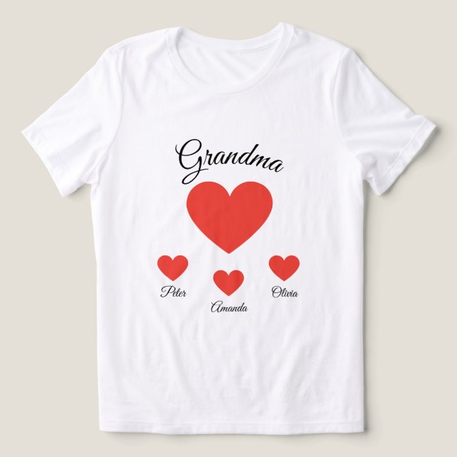 Simple Red Hearts Grandma Barnbarn T Shirt (Design Framsida)