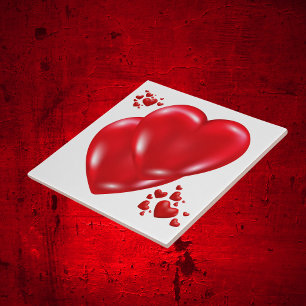 Simple Red Hearts på vita hjärtans dag Kakelplatta