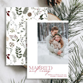 Simple Red Married and Merry Newlyweds Photo Julkort