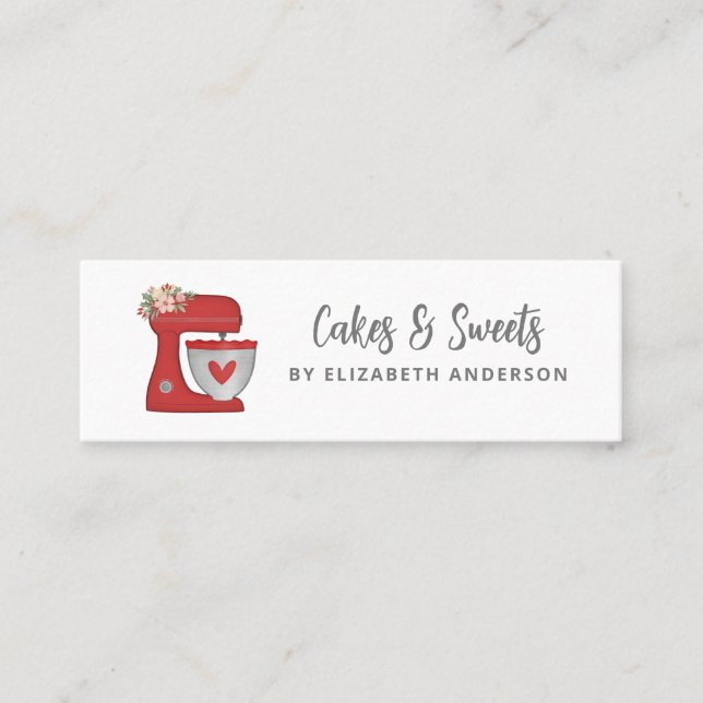 Simple Red Mixer Floral Cake Bakery Business Card Mini Visitkort (Framsida)