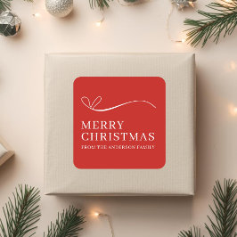 Simple red modern Merry Christmas  Fyrkantigt Klistermärke