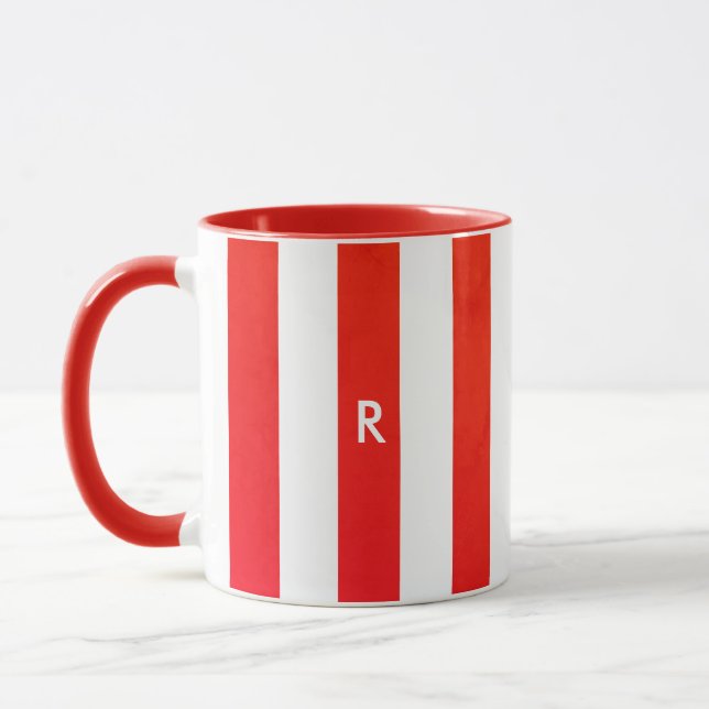 Simple Red Stripe Monogram Initial Mugg (Vänster)