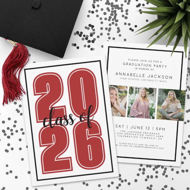Simple Red Student Photo Studenten Inbjudningar (Simple Red Graduate Photo Graduation Invitation )