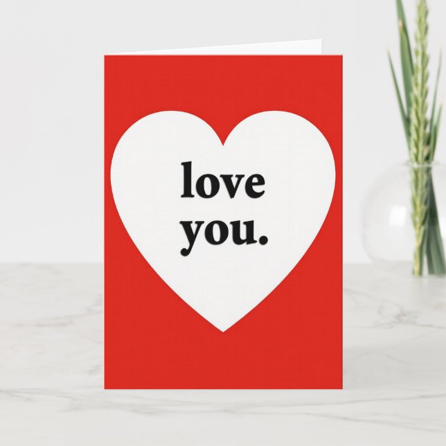 Simple Red White Love You Heart Card Kort (Framsida)
