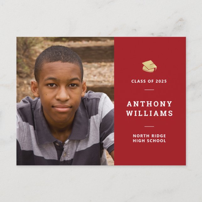 Simple Red & White Modern Photo Studenten Vykort (Framsida)