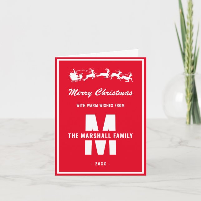 Simple Red White Monogram-familjen Namn jul Helgkort (Framsida)