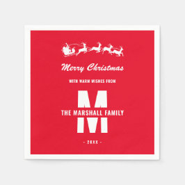 Simple Red White Monogram-familjen Namn jul Pappersservett