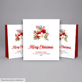 Simple Red White Poinsettia Holiday Gift Bag