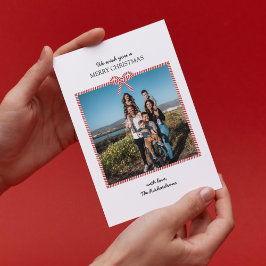 Simple Red White Rand Bow Photo jul Card Inbjudningar