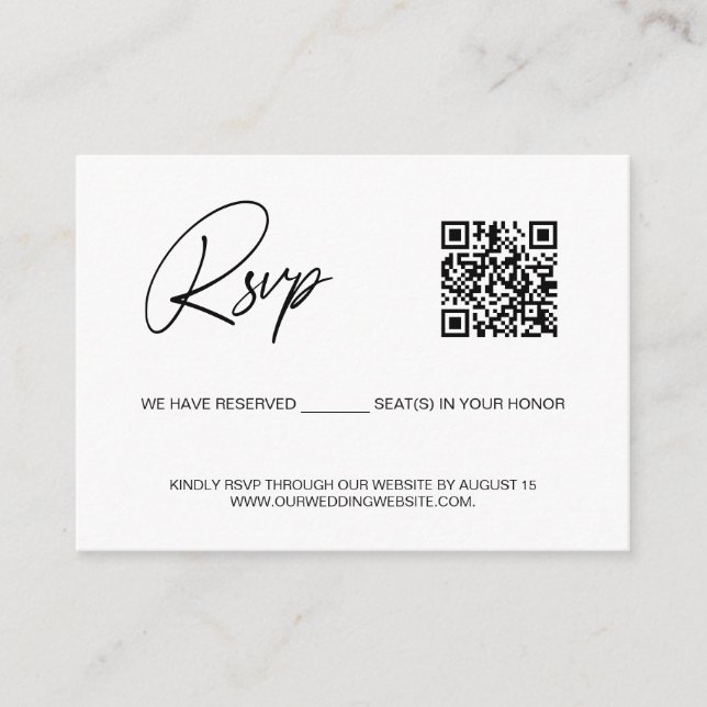 Simple reserved seat QR CODE rsvp wedding website Tilläggskort (Framsida)