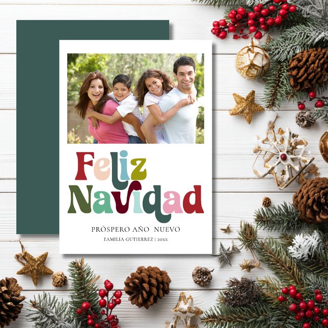 Simple Retro Feliz Navidad Photo Grönt Julkort (Simple Retro Feliz Navidad Photo Green Holiday Card
)