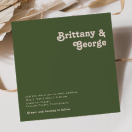 Simple Retro Vibes | Olive Green Square Wedding Inbjudningar