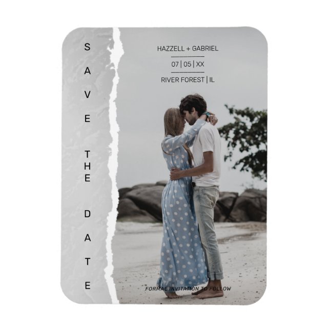 Simple Ripped Paper Effect Wedding Custom Photo Magnet (Vertikal)