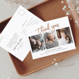 Simple Ro Guld Script 3 Photo Baby Tack Vykort