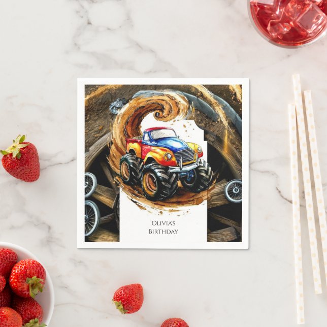 Simple Road Monster Lastbil Birthday Pappersservett (Insitu)