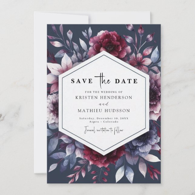 Simple Romantic Burgundy Bröllop Spara Datumet (Framsida)