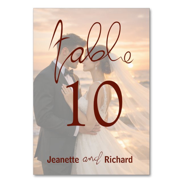 Simple Romantic Sunset Beach Wedding Table Number Bordsnummer (Framsidan)