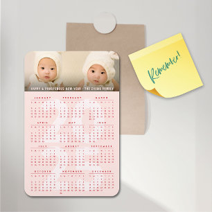 Simple Rosa 2025 Calendar Minimalist Helgdag Photo Magnet