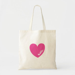 Simple Rosa LoveHeart Tote Bag med Namn Tygkasse