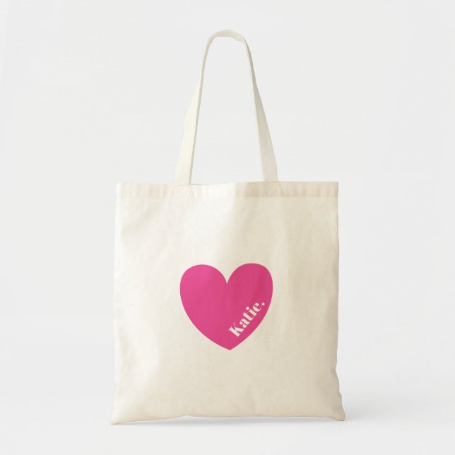 Simple Rosa LoveHeart Tote Bag med Namn Tygkasse (Framsidan)