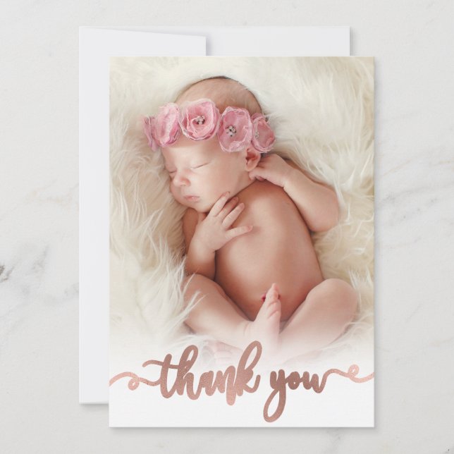 Simple Rose Gold Script Baby Photo Tack Kort (Framsida)