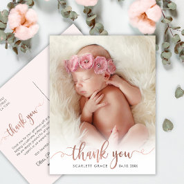 Simple Rose Gold Script Baby Photo Tack Vykort